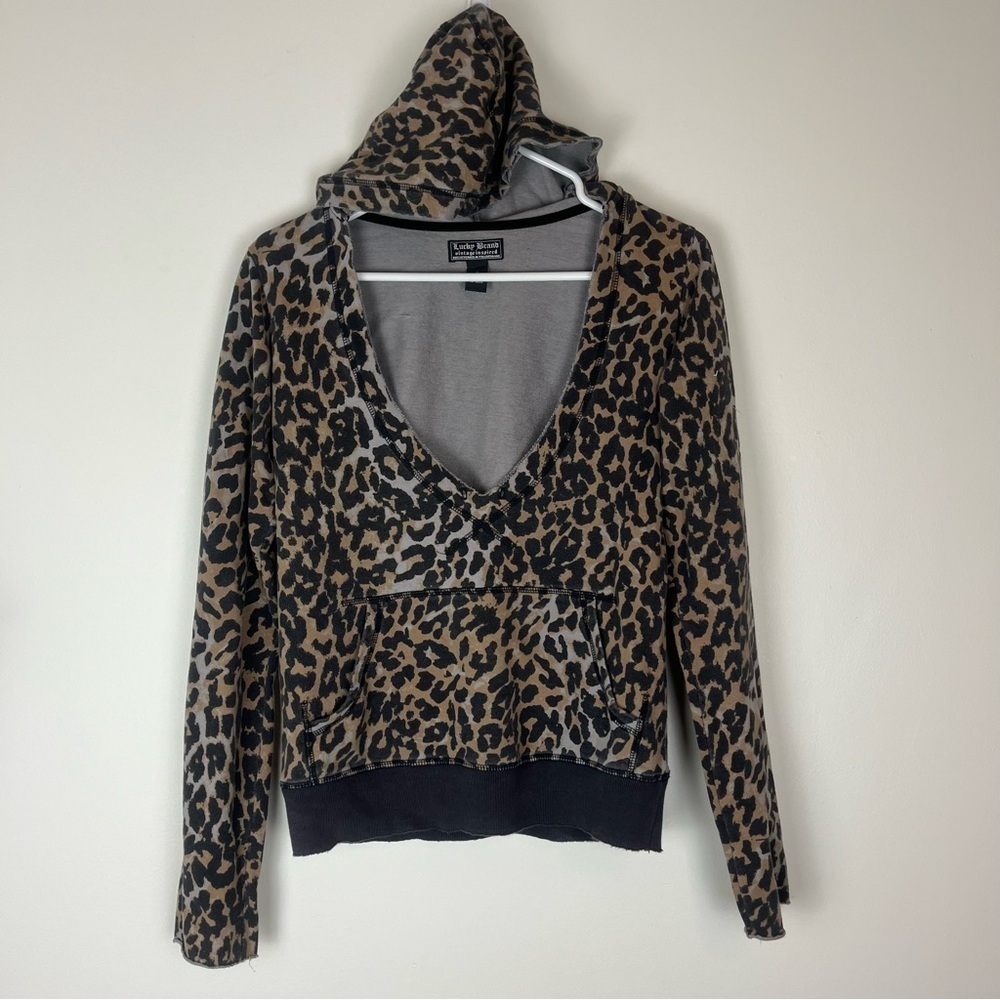 LUCKY BRAND Vintage Inspired Leopard Print Hoodie Sweatshirt size Small